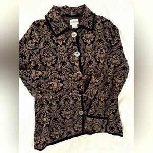 CHICO’S Knit Versailles Metallic collared Button Down Cardigan Sweater size 2